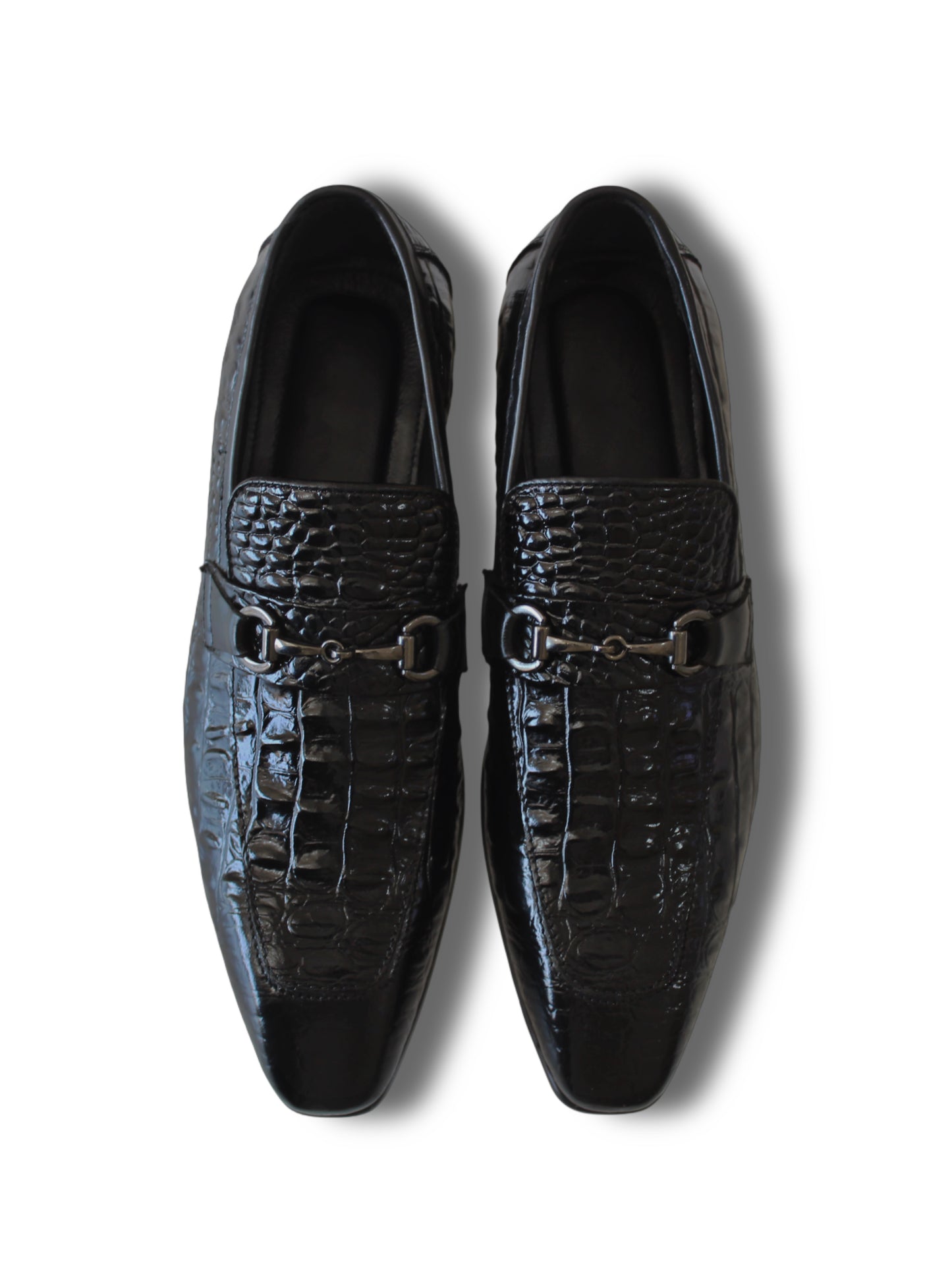 Imperial Croc-Bit Loafers – Glossy Black Leather Dress Shoes
