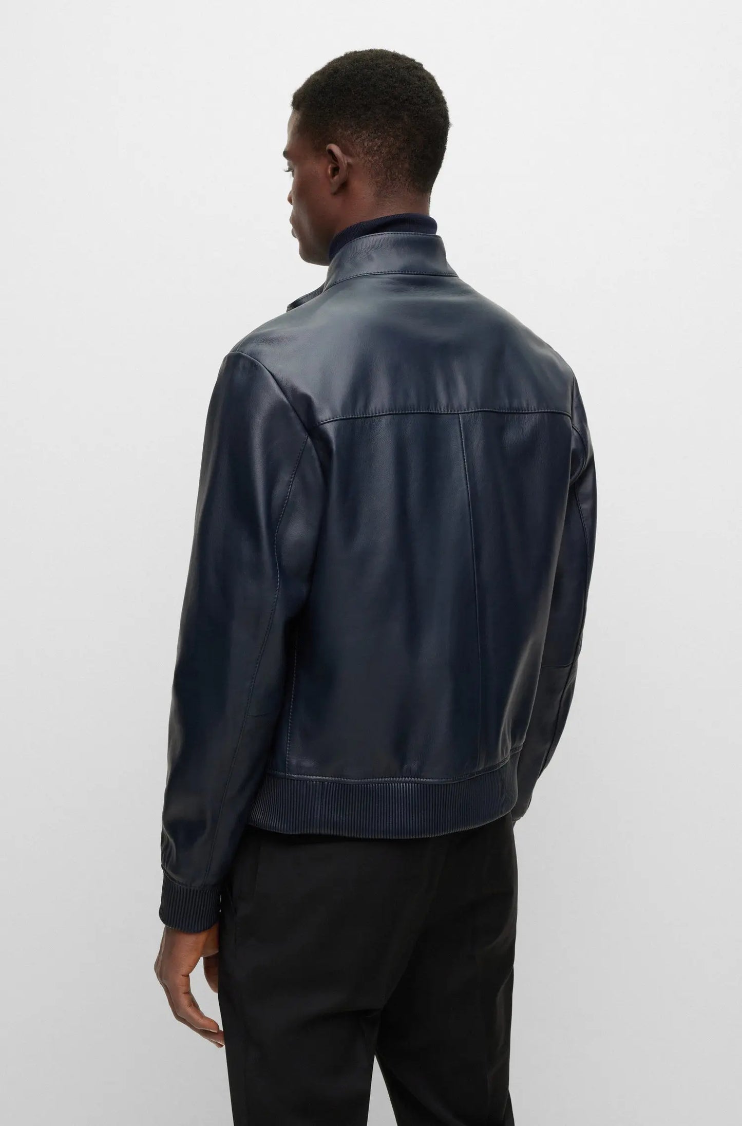 BOMBER JACKET IN NAPPA LEATHER - DARK BLUE