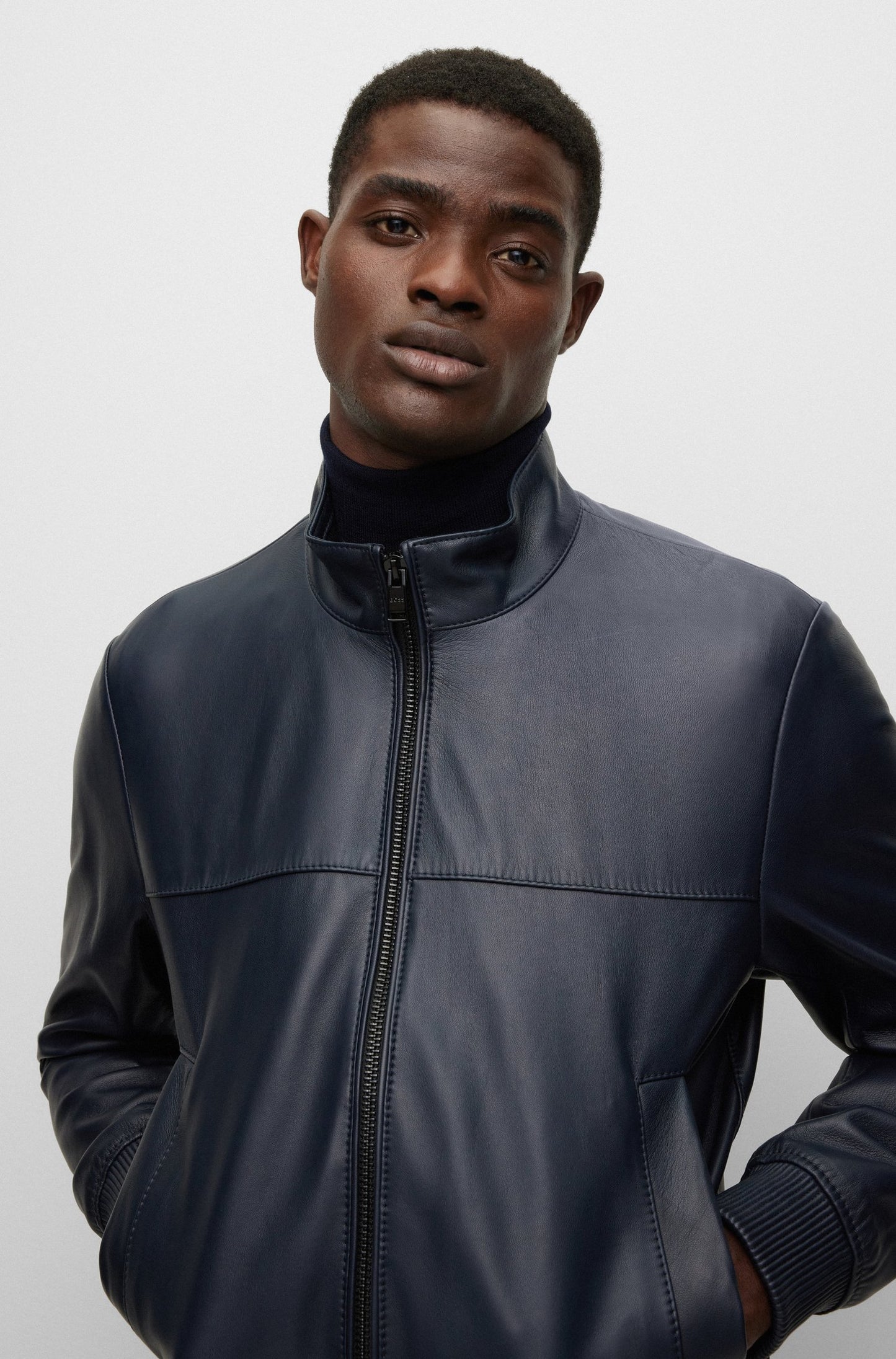 BOMBER JACKET IN NAPPA LEATHER - DARK BLUE