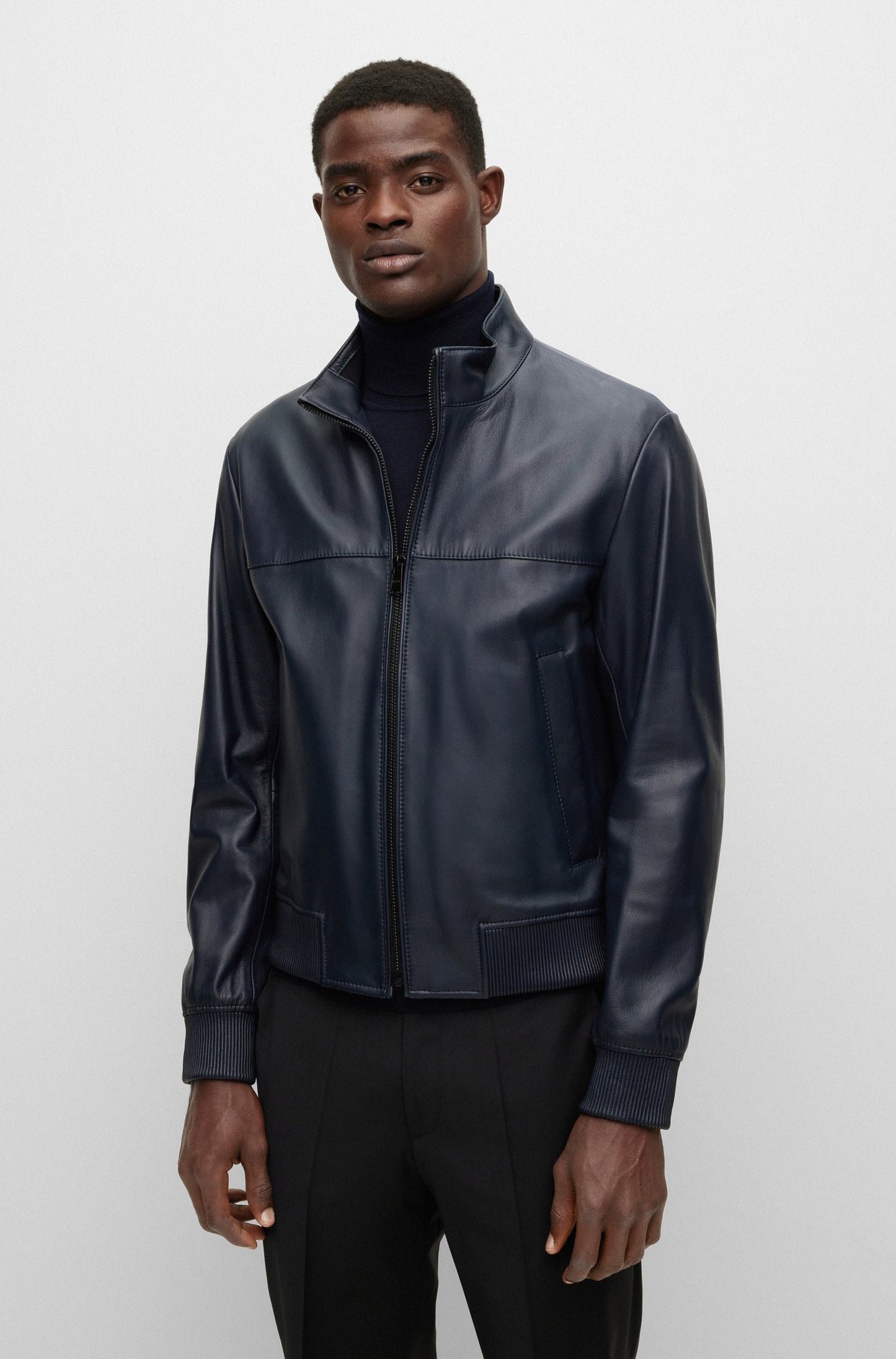 BOMBER JACKET IN NAPPA LEATHER - DARK BLUE