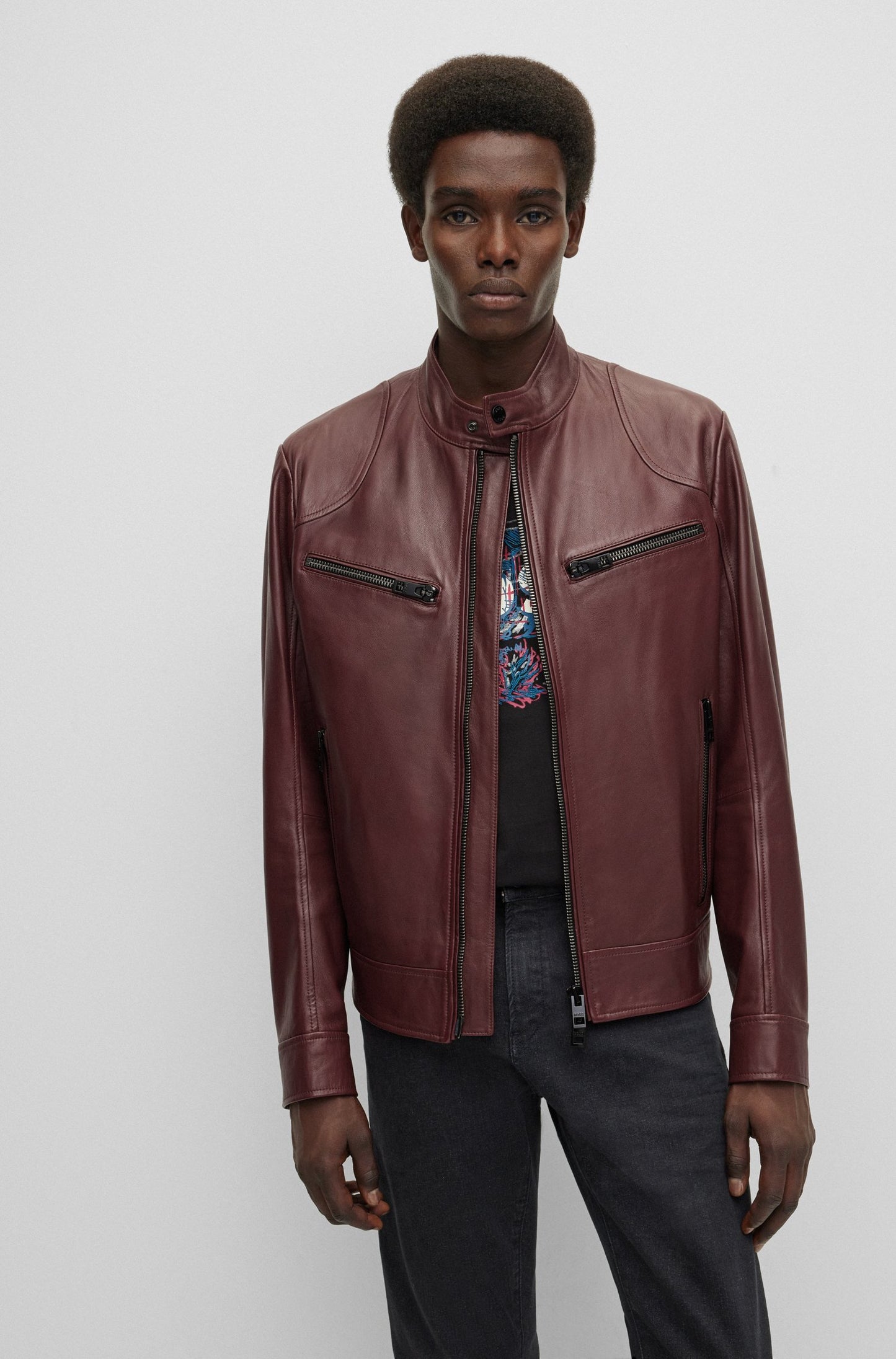 BIKER - NAPPA-LEATHER JACKET - DARK RED