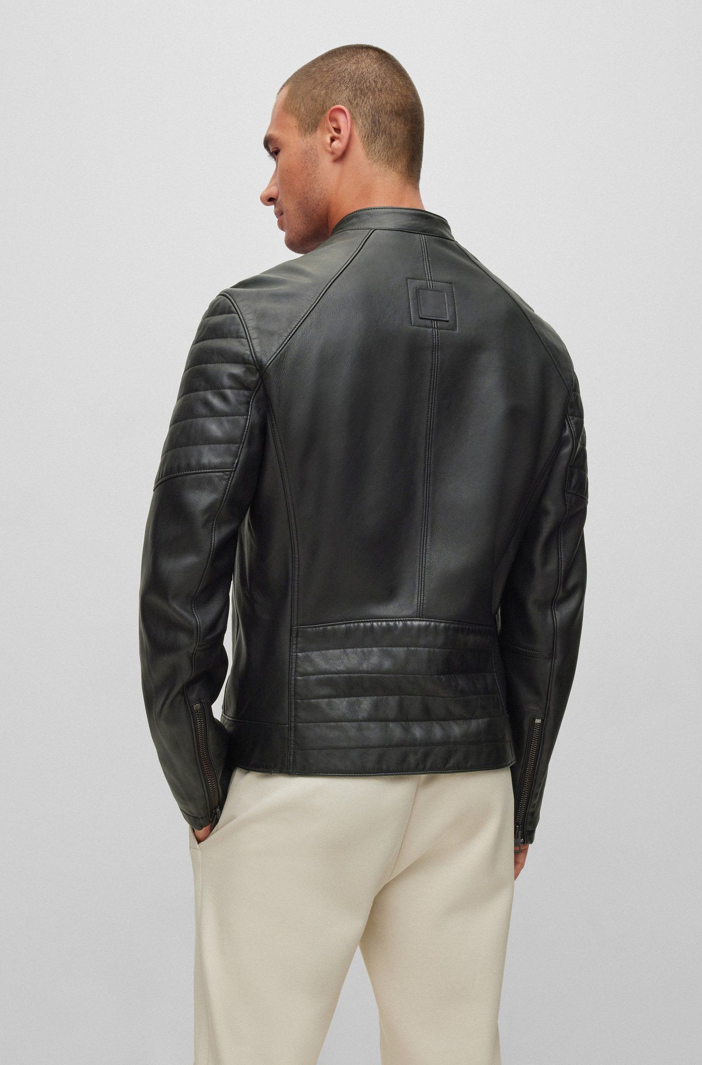 STRIPES - SLIM-FIT JACKET IN LAMB LEATHER - Black