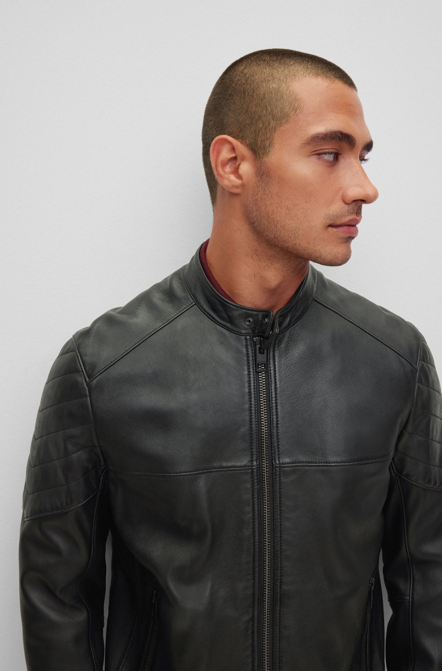 STRIPES - SLIM-FIT JACKET IN LAMB LEATHER - Black