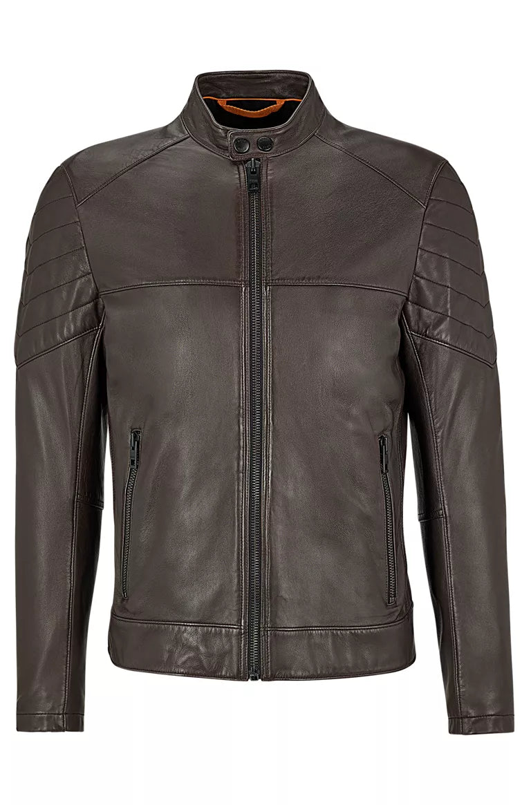 STRIPES - SLIM-FIT JACKET IN LAMB LEATHER - Dark Brown