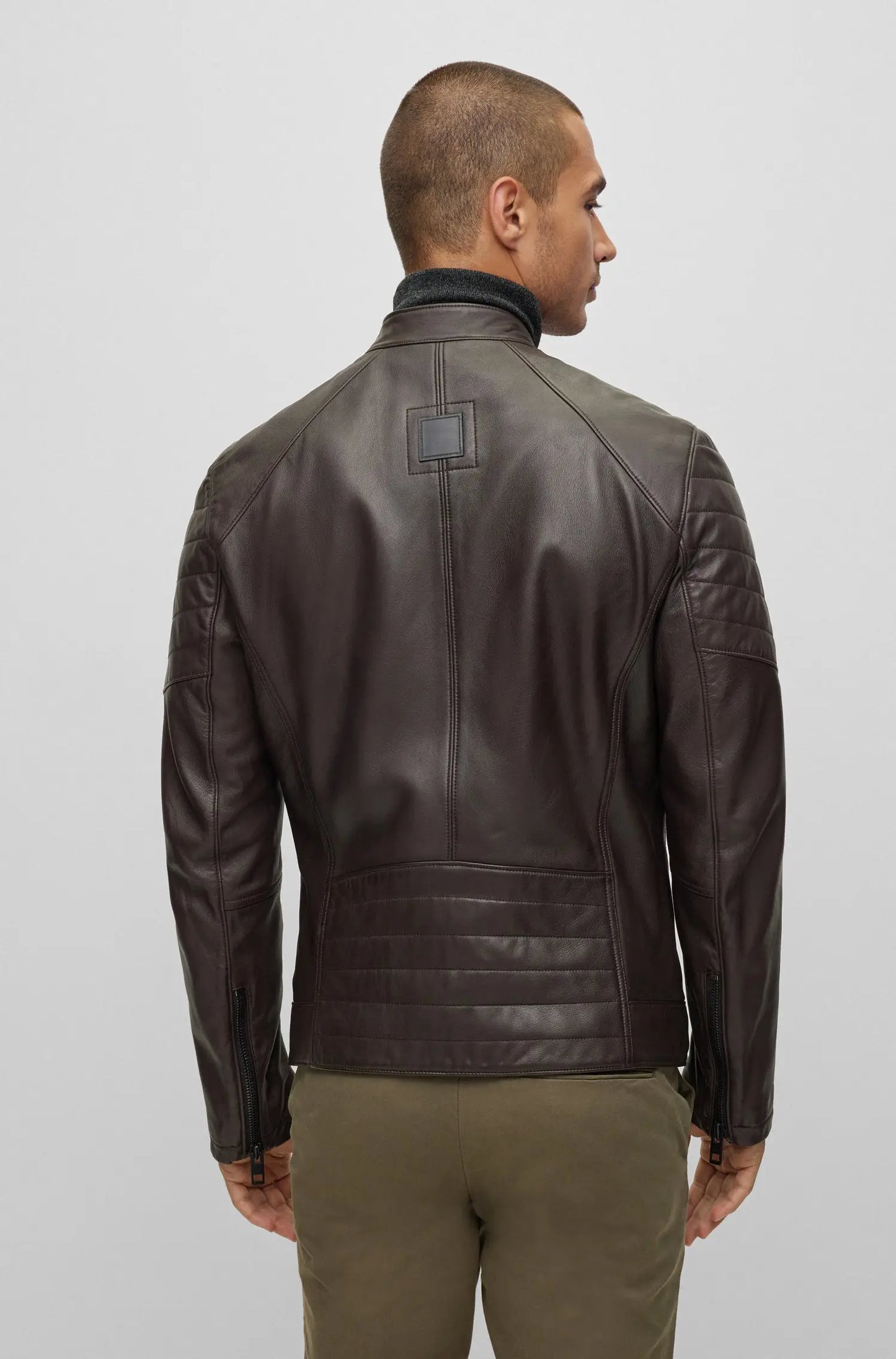 STRIPES - SLIM-FIT JACKET IN LAMB LEATHER - Dark Brown