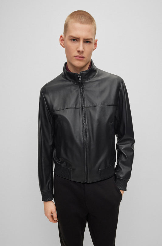 BOMBER JACKET IN NAPPA LEATHER - BLACK