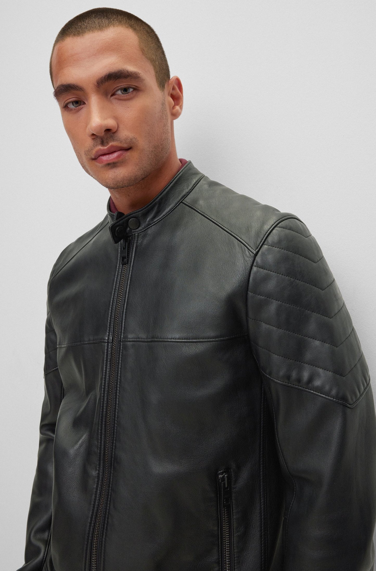 STRIPES - SLIM-FIT JACKET IN LAMB LEATHER - Black