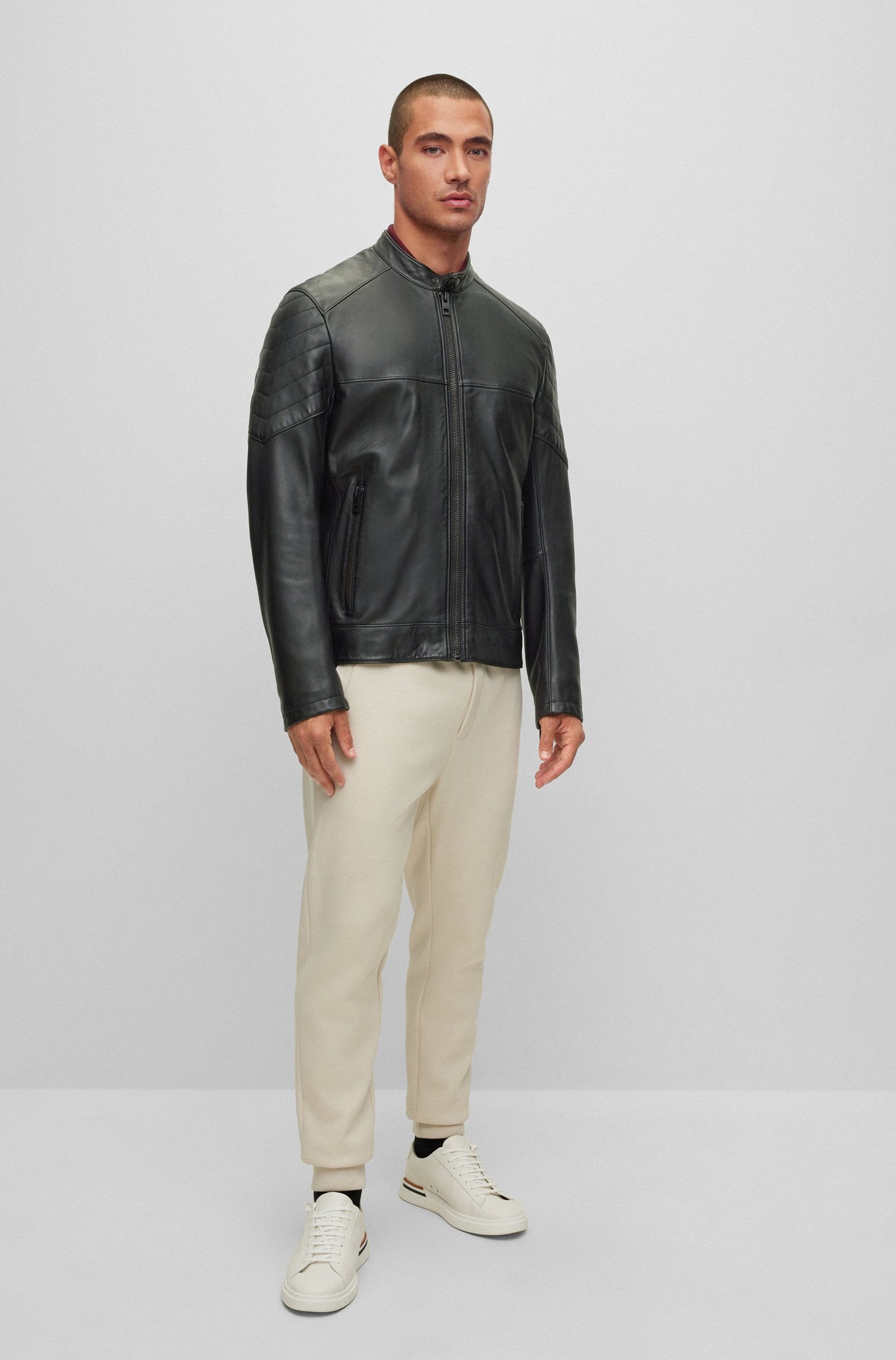 STRIPES - SLIM-FIT JACKET IN LAMB LEATHER - Black